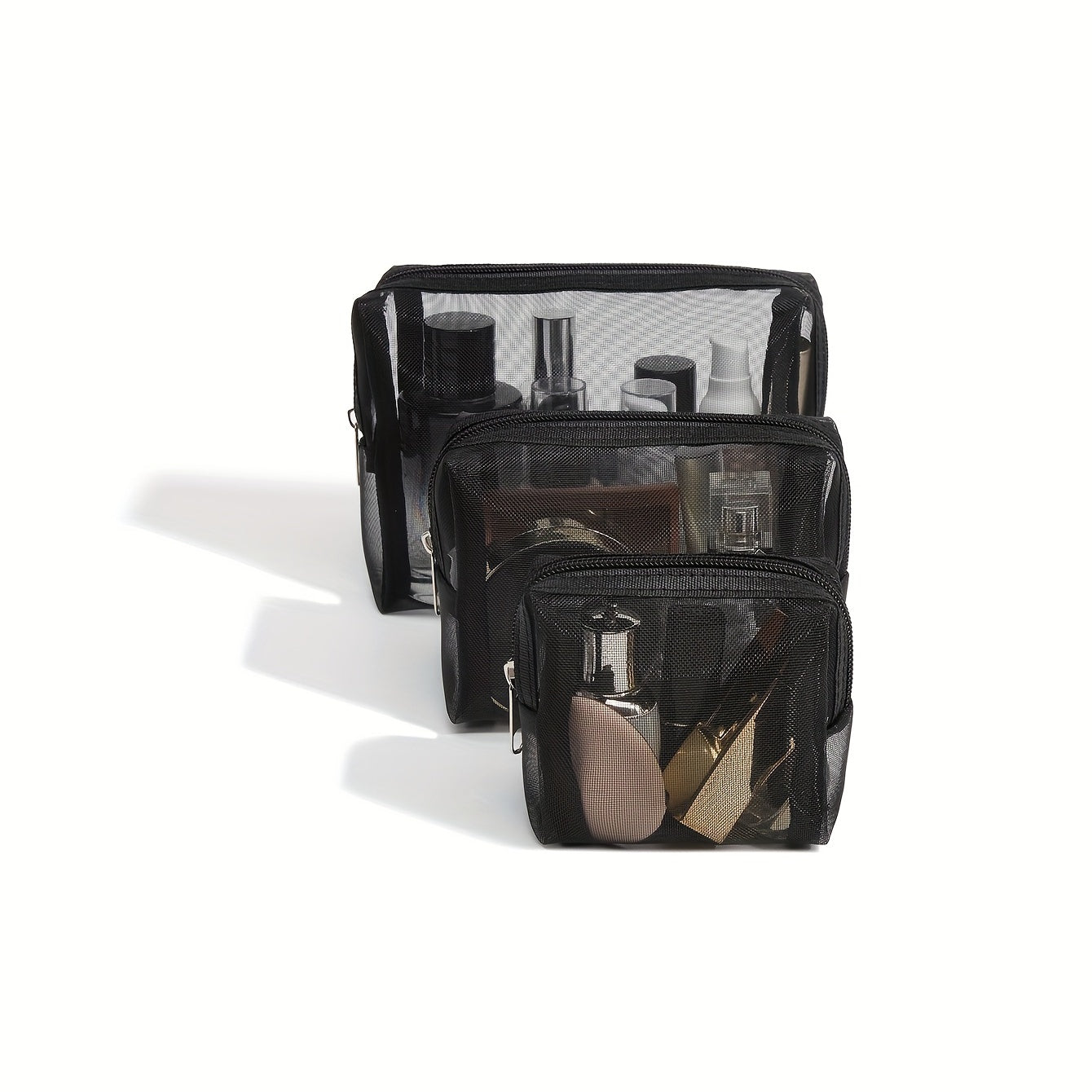 Black Mesh Cosmetic Bag - 3pcs|set
